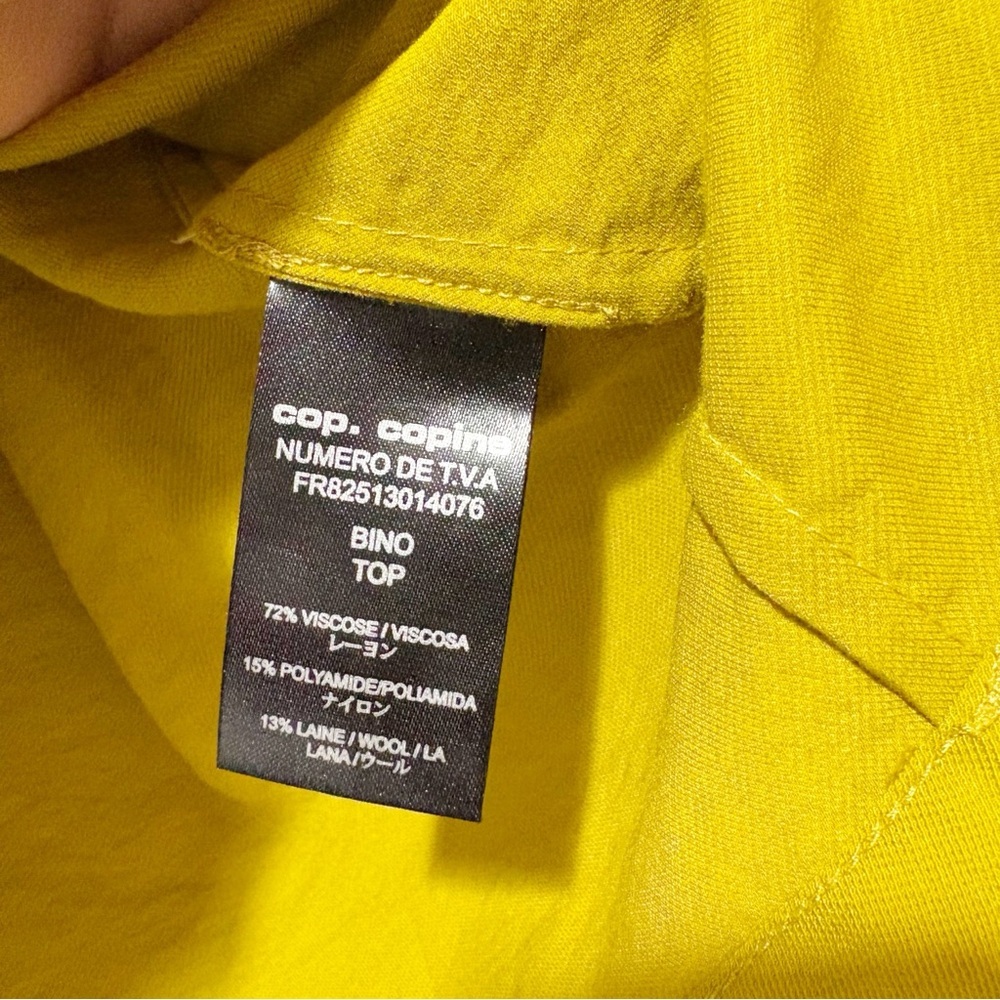Cop. Copine Bino Blouse Olive Mustard Yellow Size Large XL Gathered Neckline - Picture 10 of 14